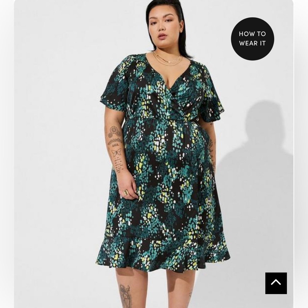 torrid Black Teal & Lime Abstract Dot Midi Dress